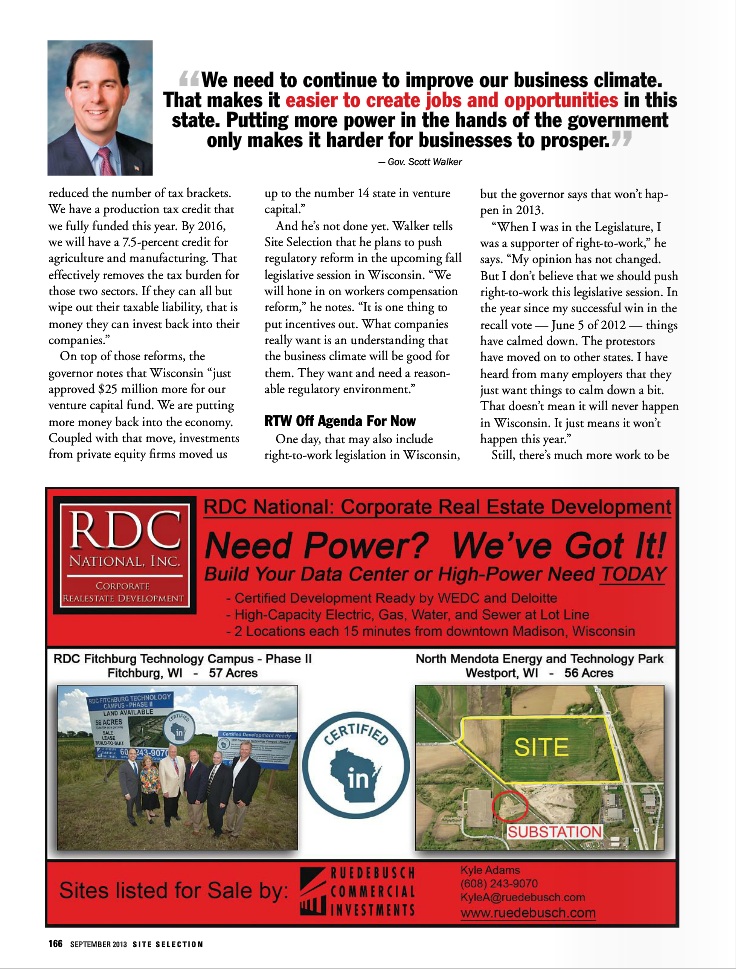 Wisconsin Article Site Selection Magazine September 2013